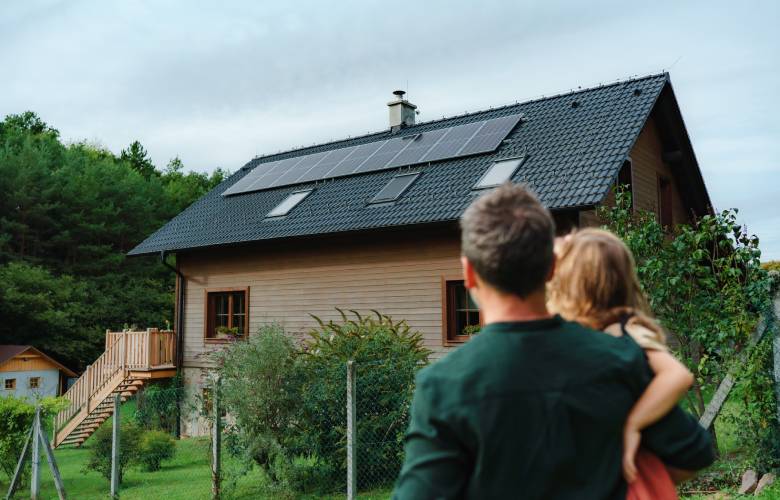 zonnepanelen plaatsen op dak van een familie